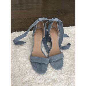 Alex + Alex blue suede open toe block heel sandals flower embroidered size 7